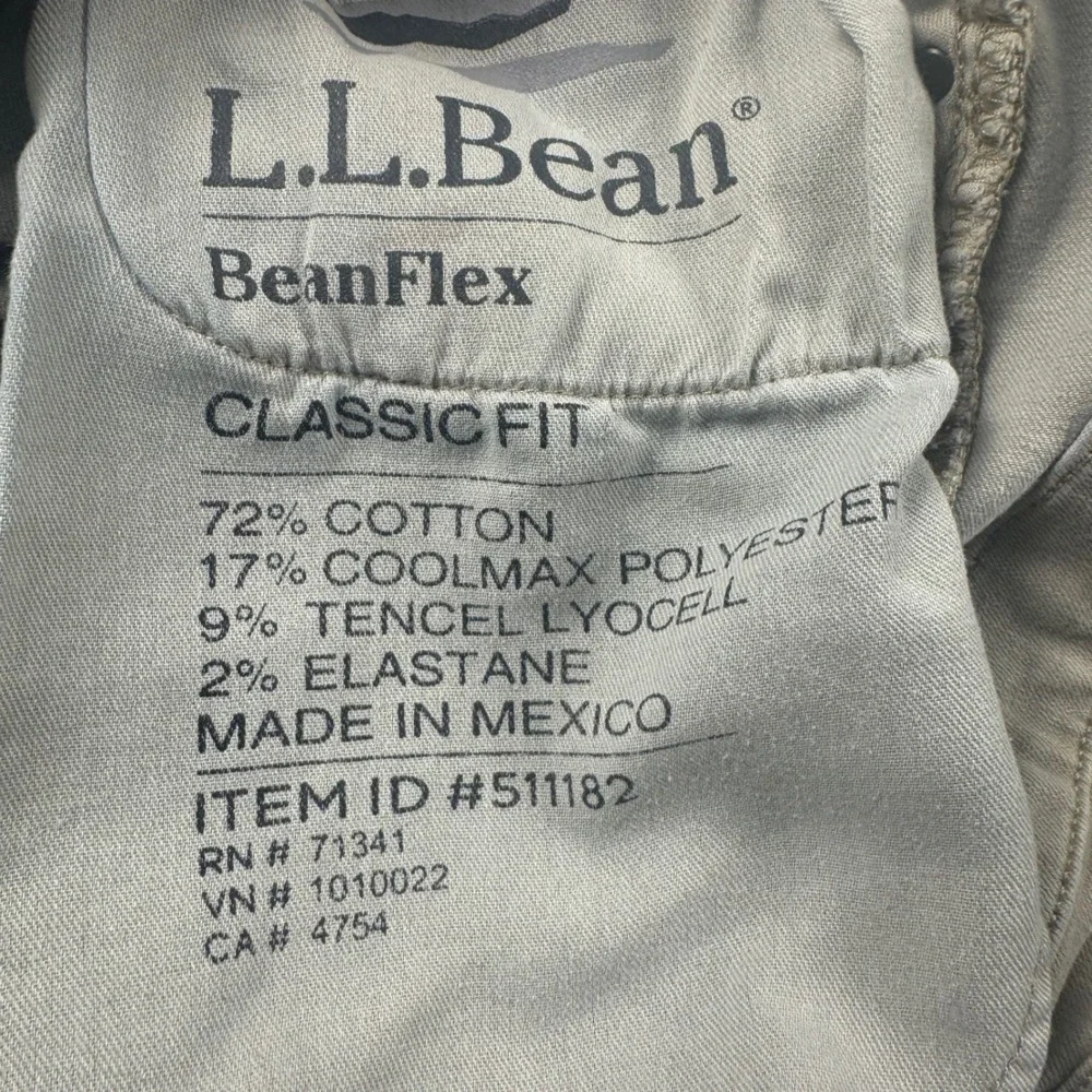 LL Bean BeanFlex Classic Fit Khaki Tan Jeans Mens 40x29 511182 Coolmax Stretch